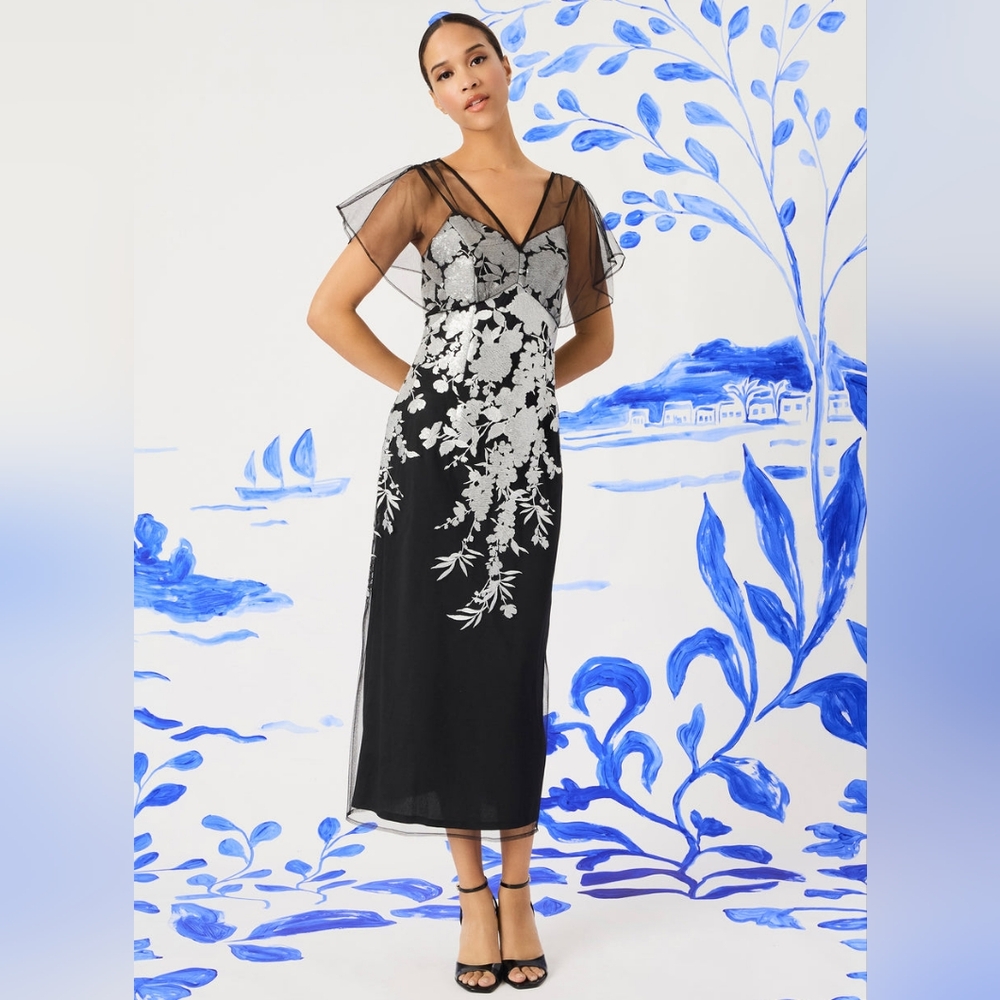 Elegant Black and White Floral Dress